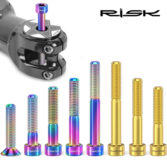 RISK Bicycle Titanium Bolt Screw M6X30 M6X35 M6X40 M6X50 for Bicycle Headset Stem Cap Cover Disc Brake Caliper Flat Allen Head