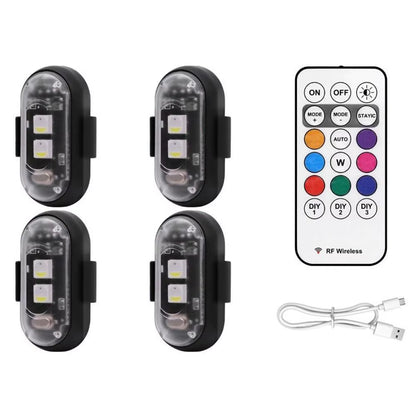 Wireless LED Strobe Lights with Remote Control Waterproof Anti-Collision Led Emergency Warning Lights for Car Motorcycle Bike