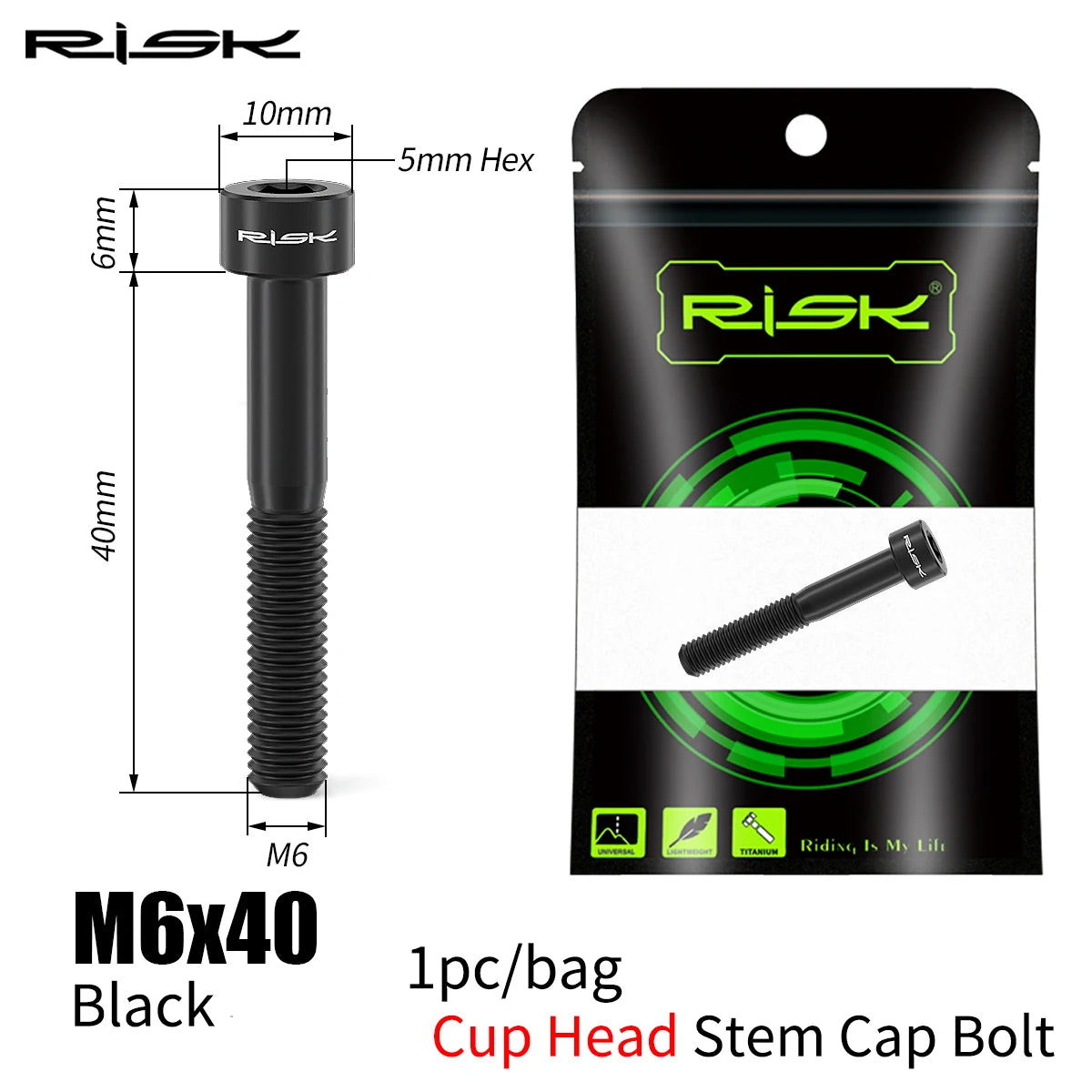 RISK Bicycle Titanium Bolt Screw M6X30 M6X35 M6X40 M6X50 for Bicycle Headset Stem Cap Cover Disc Brake Caliper Flat Allen Head
