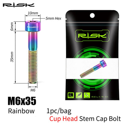 RISK Bicycle Titanium Bolt Screw M6X30 M6X35 M6X40 M6X50 for Bicycle Headset Stem Cap Cover Disc Brake Caliper Flat Allen Head