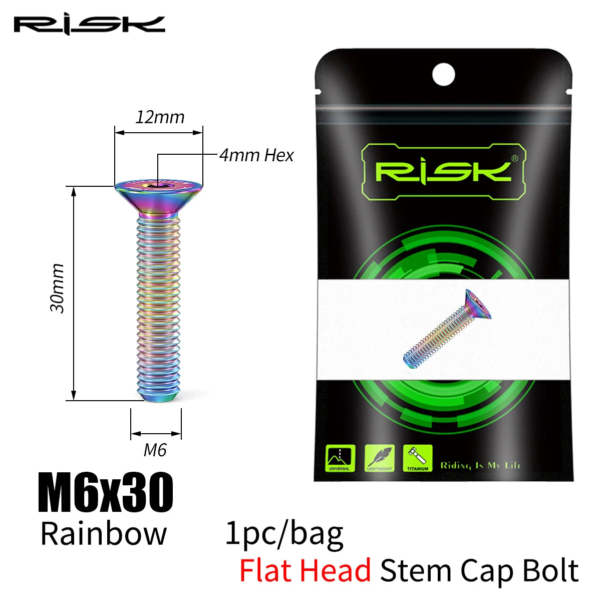 RISK Bicycle Titanium Bolt Screw M6X30 M6X35 M6X40 M6X50 for Bicycle Headset Stem Cap Cover Disc Brake Caliper Flat Allen Head