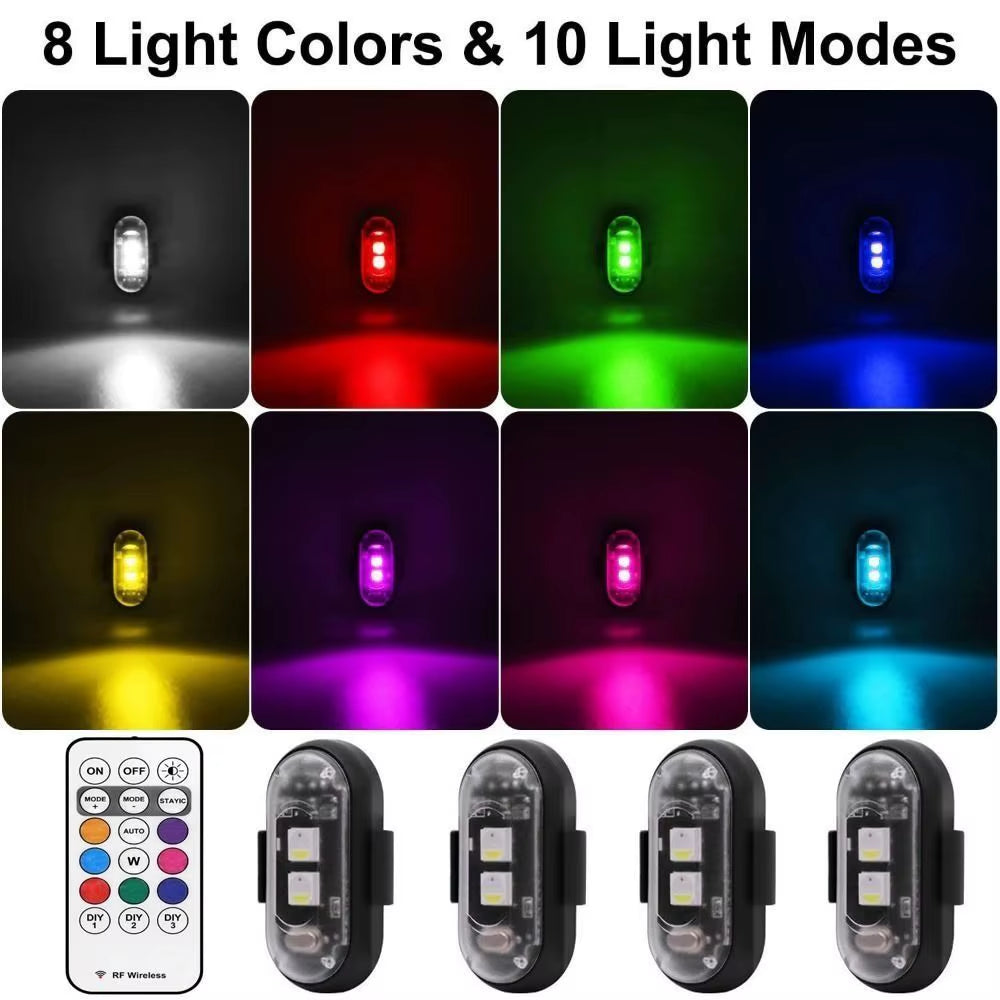 Wireless LED Strobe Lights with Remote Control Waterproof Anti-Collision Led Emergency Warning Lights for Car Motorcycle Bike