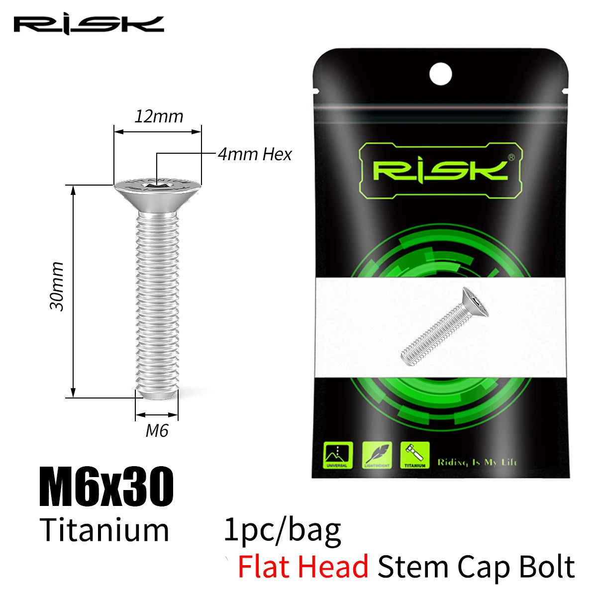 RISK Bicycle Titanium Bolt Screw M6X30 M6X35 M6X40 M6X50 for Bicycle Headset Stem Cap Cover Disc Brake Caliper Flat Allen Head