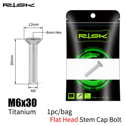 RISK Bicycle Titanium Bolt Screw M6X30 M6X35 M6X40 M6X50 for Bicycle Headset Stem Cap Cover Disc Brake Caliper Flat Allen Head