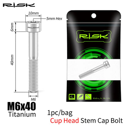 RISK Bicycle Titanium Bolt Screw M6X30 M6X35 M6X40 M6X50 for Bicycle Headset Stem Cap Cover Disc Brake Caliper Flat Allen Head
