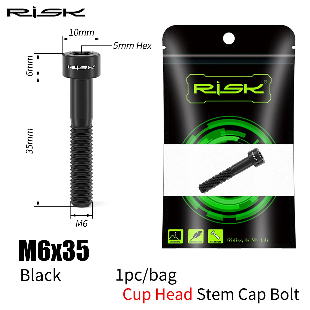 RISK Bicycle Titanium Bolt Screw M6X30 M6X35 M6X40 M6X50 for Bicycle Headset Stem Cap Cover Disc Brake Caliper Flat Allen Head