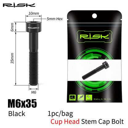 RISK Bicycle Titanium Bolt Screw M6X30 M6X35 M6X40 M6X50 for Bicycle Headset Stem Cap Cover Disc Brake Caliper Flat Allen Head