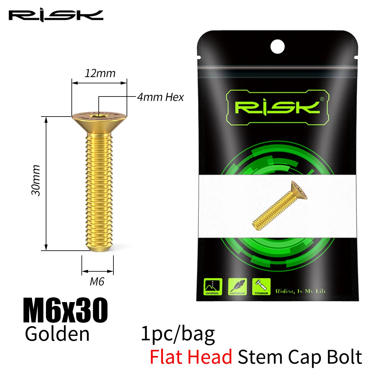 RISK Bicycle Titanium Bolt Screw M6X30 M6X35 M6X40 M6X50 for Bicycle Headset Stem Cap Cover Disc Brake Caliper Flat Allen Head