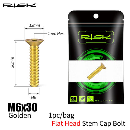 RISK Bicycle Titanium Bolt Screw M6X30 M6X35 M6X40 M6X50 for Bicycle Headset Stem Cap Cover Disc Brake Caliper Flat Allen Head