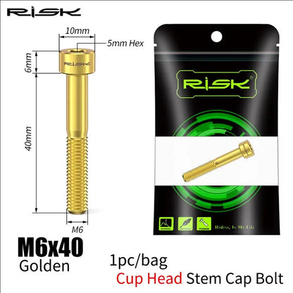 RISK Bicycle Titanium Bolt Screw M6X30 M6X35 M6X40 M6X50 for Bicycle Headset Stem Cap Cover Disc Brake Caliper Flat Allen Head