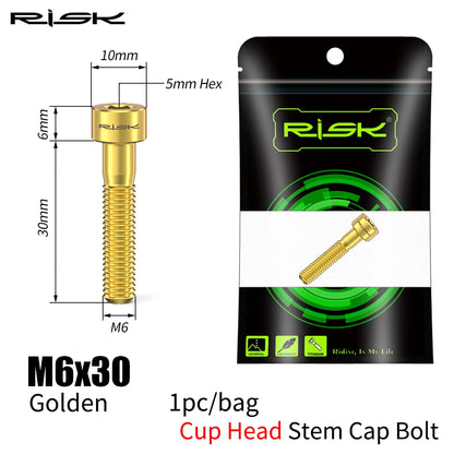 RISK Bicycle Titanium Bolt Screw M6X30 M6X35 M6X40 M6X50 for Bicycle Headset Stem Cap Cover Disc Brake Caliper Flat Allen Head