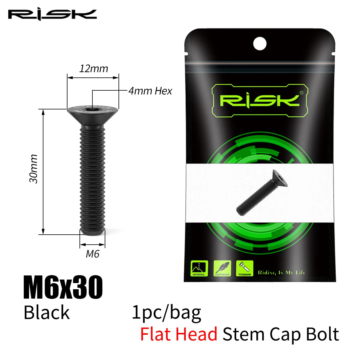 RISK Bicycle Titanium Bolt Screw M6X30 M6X35 M6X40 M6X50 for Bicycle Headset Stem Cap Cover Disc Brake Caliper Flat Allen Head