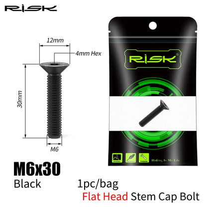 RISK Bicycle Titanium Bolt Screw M6X30 M6X35 M6X40 M6X50 for Bicycle Headset Stem Cap Cover Disc Brake Caliper Flat Allen Head